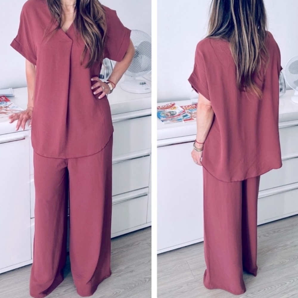 SOLD!⭐️FROM FRANCE!⭐️ Wide Leg Pant And Tunic Top 2 Piece Set MADE IN FRANCE! - Picture 1 of 15